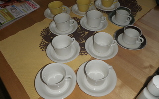 Arabia Inari kahvikupit+tassit  6kpl valkoiset Hienot.Retroa