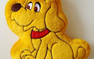 Keltainen koira-aiheinen lasten koristetyyny/pehmo