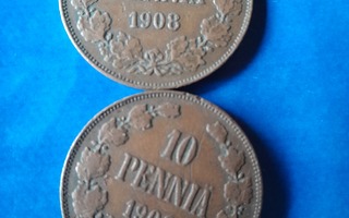 2 kpl 10 penniä 1908
