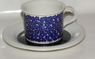 Arabia sininen kukka FAENZA kahvikuppi + aluslautanen