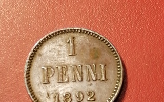 *Suomi *  1 penniä  *1892 *   Copper/Kupari *1+