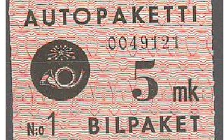 1949 autopakettimerkki 5 mk aw3 +