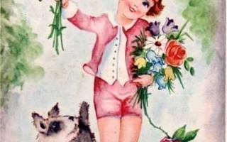 LAPSET / Poika ja kukkia terrieri vierellään. 1920-l.