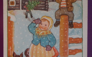 Helga Sjöstedt lapset odottavat joulupukkia portilla