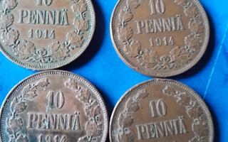 4 kpl 10 penniä 1914