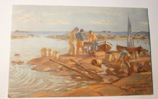 Erik Juselius: Saltvik, kalastajat työssä, taidepk, p. 1947