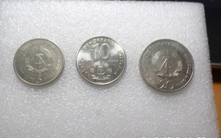 DDR.n   5 , 10  ja 20  mark, kolikot  1975, ,-73 ja  ,-71.,