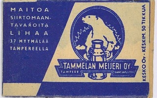 Tulitikkuetiketti Tampere Tammelan meijeri tummansininen