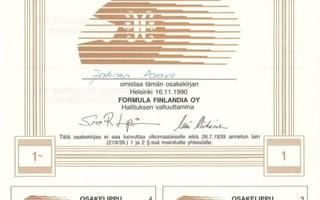 1990 Formula Finlandia Oy,  Helsinki osakekirja