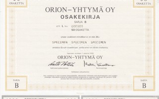 1988 Orion-Yhtymä Oy spec, Espoo  osakekirja pörssi