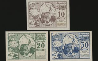 Itävalta Notgeld 10, 20, 50 Heller, Zelking 1920