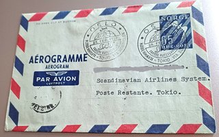 Norjasta Japaniin Aerogram kirje v. 1937