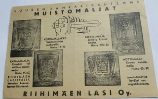 Rihimäen Lasi sotien muistomaljat marssikortilla - 1941