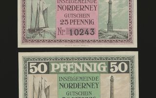 Saksa Notgeld 25, 50 Pfg, Norderney 1918