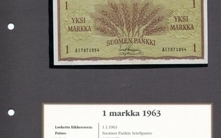 * Suomen Markka 1963 Seteli + Aitoustodistus Uusi Koskematon