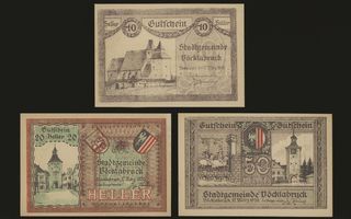 Itävalta Notgeld 10, 20, 50 Heller, Vöcklabruck 1920