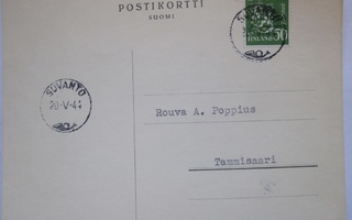 Postikortti Itä-Karjala Sot.Hallinto Suvanto Leima 1944