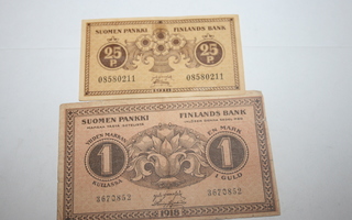 2 kpl Suomalaisia seteleitä. Kl 3 ja 4.