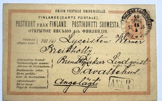 1884 Pv48 angeläget-ehiö Werner Breitholtzille Hämeenlinnaan