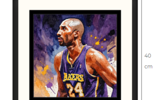 Uusi Kobe Bryant Lakers taulu koko 40 cm x 40 cm kehyksineen