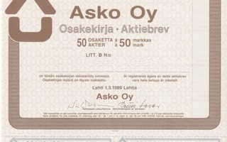 OKK 1989 Asko Oy spec, Lahti pörssi osakekirja