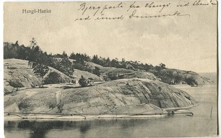 Hanko rantakallioita ja tykki, kulkenut 1911