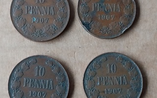 10 penniä 1907 - 4 kpl