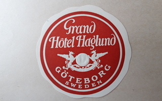 Matkalaukkumerkki, hotellimerkki Grand Hotel Haglund, Sweden