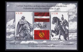 Latvia 1055-6BL44 ** Diplomaattisuhteet Kirgisiaan 25v (2018