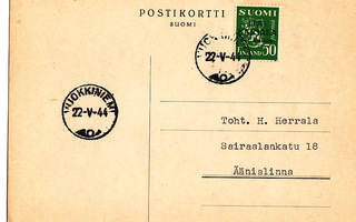 Postikortti Itä-Karjala Sot.Hallinto Vuokkiniemi Leima 1944
