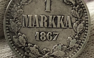 1 Markka 1867. Hopeaa.