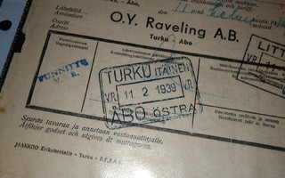 Turku Itäinen VR Asemaleima 1939 PK150/4