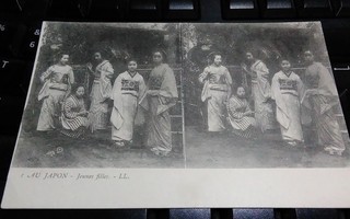Stereokortti Japani Geishatytöt Kimono 1900alku ALE!