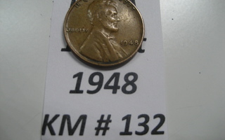 U.S.A   1 Cent 1948  KM # 132  Pronssi  "Lincoln - Wheat Pen