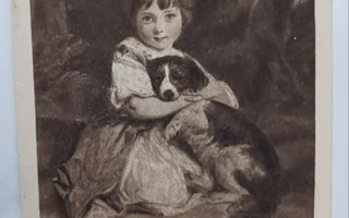 Pikkuleidi halaa koiraansa, onnittelupk,p. 1911