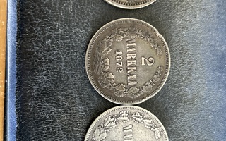 2 mk hopeaa 1870,72 ja 74