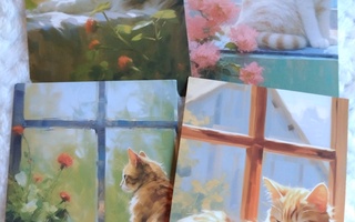 Kissa ikkunalla kortit 4kpl