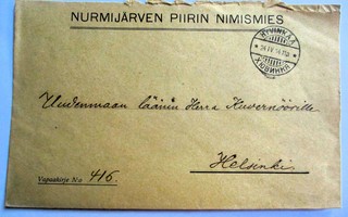 1914 Hyvinkää Nurmijärven piirin nimismies vapaakirje