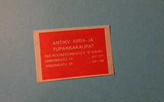 TT-etiketti Antikv. kirja- ja tupakkakaupat, Helsinki