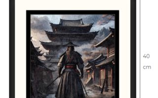 Uusi samurai kehystetty taulu koko 40 cm x 40 cm kehyksineen