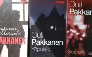 4x Outi Pakkanen: Yöpuisto, Seuralainen, Pallotuoli, Yön yli