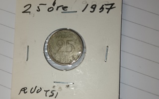 25 Öre vuodelta 1957 ruotsi Hopeaa kolikko