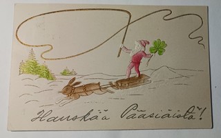 Tonttu ajaa jäniksen vetämällä kelkalla, p. 1906