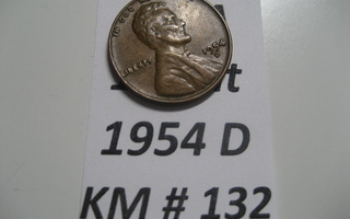 U.S.A   1 Cent 1954  D KM # 132  Pronssi  "Lincoln - Wheat P