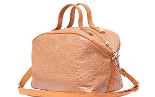 Beige Leather makeup bag with long strap