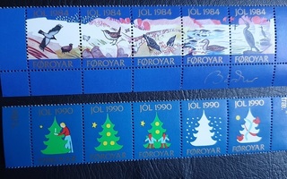 Fär-saaret: 2 x 5 postimerkin osat arkista Joulu 1984 /1990