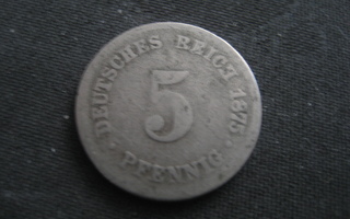 Saksa  5 Pfennig   1875 C  KM # 3  Kupari-nikkeli