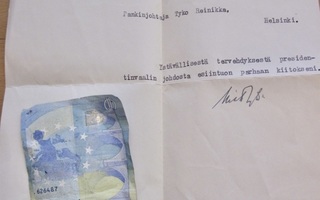 VANHA Kiiitoskirje Presidentti Ryti Omakätinen Nimmari 1943