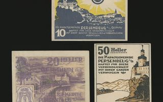 Itävalta Notgeld 10, 20, 50 Heller, Persenbeug 1920