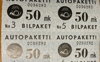 AUTOPAKETTIMERKKI 1949/50 50MK W1 NELIÖ**